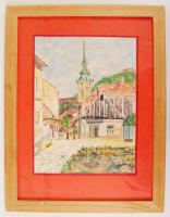 Haraszthy jelzéssel: Tabán. Akvarell, papír, üvegezett keretben, 28×21 cm