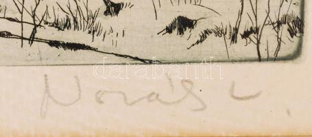 Novák Lajos (1927-1989): Tél. Rézkarc, papír, jelzett, 28×40 cm