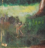 J.K. jelzéssel: Házak a patakparton. Olaj, vászon, 96×61 cm