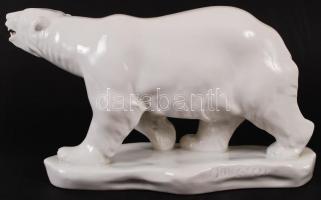 Herendi Maugsch jegesmedve, fehér mázas, jelzett, hibátlan, 22×41 cm