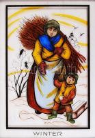 2 db ónkeretes színes üvegkép, 18x24 cm