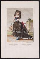 Velencei hölgy, színezett rézmetszet, 20x28 cm