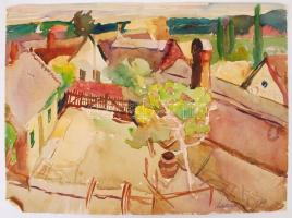 Ádámffy László (1902-?):Falu részlet. Akvarell, papír, jelzett, 28×38 cm