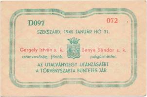 Szekszárd 1945. "Utalványjegy" 1P értékben T:I- Adamo SZS-2.1