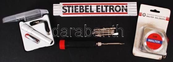 Kis barkács készlet: 1 db 5 m-es Walter mérőszalag, 1 db 2 m-es zollstock, 1 db elemlámpa elemmel, 1 db 5 részes csavarhúzó