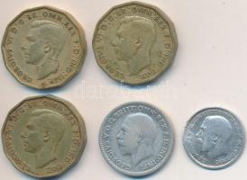 Nagy-Britannia 1912. 3p Ag + 1933. 6p Ag + 1941-1943. 3pf (3x) T:2,2-
Great Britain 1912. 3 Pence Ag...