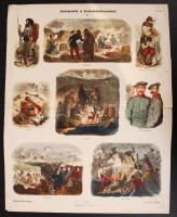 cca 1860 Jelenetek a keleti háborúból színezett fametszet / Military wood etching 34x43 cm