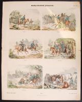 cca 1860 hadgyakorlati jelenetek színezett fametszet / Military wood etching 34x43 cm