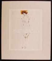 Bauer Szilárd (1893-1928): Táncos. Félakt. Rézkarc, papír. Jelzett. 26x33 cm + paszpartu