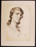 Förstner Tivadar (1878-1935): Portré. Szén, papír. Jelzett. 28x43 cm + paszpartu