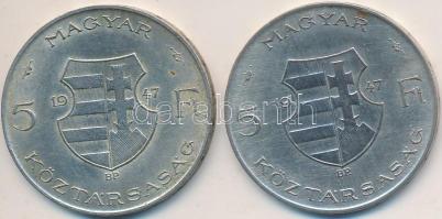 1947. 5Ft Ag "Kossuth" (2x) T:2 Adamo F8.1