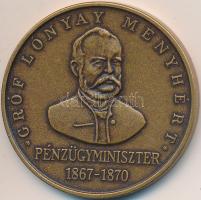 1992. "Gróf Lónyay Menyhért pénzügyminiszter / A Pénzügyminisztérium  megalakulásának 125. évfordulójára" Br emlékérem eredeti dísztokban (42,5mm) T:2