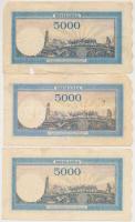 Románia 1943-1944. 5000L (3x) egyiken vízjel portré T:III
Romania 1943-1944. 5000 Lei (3x) one of th...