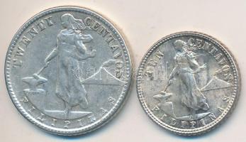 Fülöp Szigetek/Amerikai Egyesült Államok Közigazgatás 1945D 10c + 20c Ag T:2,2- Philippines / UNITED STATES ADMINISTRATION 1945D 10 Centavos + 20 Centavos Ag C:XF,VF