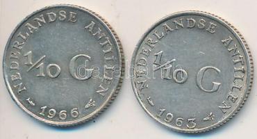Holland-Antillák 1963-1966. 1/10G Ag "I. Julianna" (2x) T:2 Netherlands Antilles 1963-1966. 1/10 Gulden Ag "Juliana" (2x) C:XF