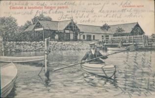 Keszthely, Balaton part, Csónakázó Egylet, evezős, Gál testvérek kiadása (EK)