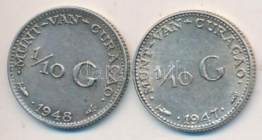 Curacao 1947-1948. 1/10G Ag (2x) T:2 Curacao 1ö47-1948. 1/10 Gulden Ag (2x) C:XF