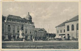 Makó, Széchenyi tér, Hősök szobra, Korona szálló, tej bolt, cukrászda, drogéria (EK)