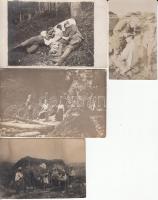 cca 1914-1919 Katonák szolgálaton kívül, szabadidős elfoglaltságok, 6 db kfl méretű fénykép, négy feliratozva,  6x10 cm és 9x14 cm közötti méretekben
