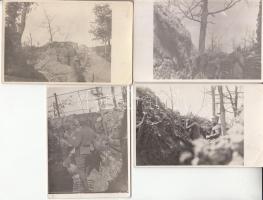 1917 Katonai fotók az I. világháborús lövészárkokból, 4 db feliratozott fotólap, 9x14 cm / 1917 Military photos from the world war I.
