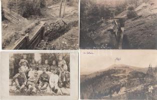 1917 Katonai fotók, Tölgyes-i harcállások, 4 db feliratozott fotólap, 14x9 cm