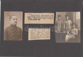 1914 Katonai fotó, az I. vh-ban hősi halált halt Torday József dr. két fényképe és két rövid hír a haláláról albumlapra felragasztva, kartonméret 16x24 cm