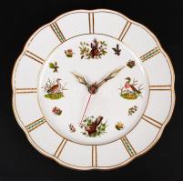 Herendi vadász mintás falióra, kézzel festett, jelzett, hibátlan, ritka, d:28 cm / Herend handpainted porcelain wall clock, perfect condition