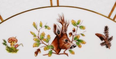 Herendi vadász mintás falióra, kézzel festett, jelzett, hibátlan, ritka, d:28 cm / Herend handpainte...