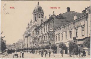 1911 Arad, Andrássy tér, Steigerwald A. bútorgyáros üzlete, Ravasz Imre fényképész, Morgenstern Gyula fogászata, Hegedűs Gy. üzlete / square, shops, photographer, dentistry