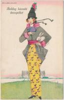 Easter, lady with rabbit, B.K.W.I. 4691-1. s: Mela Koehler