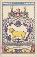 Húsvét; Kner Izidor kiadása / Easter greeting card, folklore s: Kozma Lajos (EK)