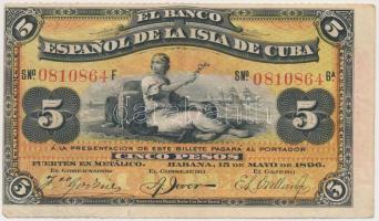 Kuba/spanyol adminisztráció 1896. 5P "Plata" felülbélyegzéssel T:restaurált Cuba/Spanish administration 1896. 5 Pesos with "Plata" overprint C:restored Krause 48