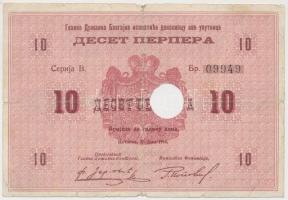 Montenegró 1914. 10P lyukasztott T:III Montenegro 1914. 10 Perpera holes C:F Krause 10