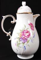 Hollóházi virág mintás mokkás készlet, matricás, jelzett, eredeti dobozában