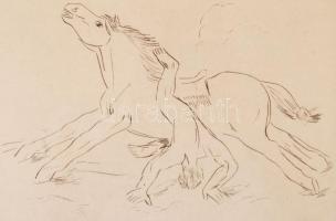 Borsos Miklós (1906-1990): Háton ül. Rézkarc 49/100, papír, jelzett, üvegezett keretben, 19×24 cm