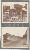 cca 1900 Arad, vasútállomás (az épületen levő kis táblák olvashatóak), 2 db fénykép kartonra ragasztva, 9x12 cm