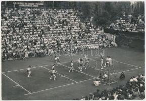 cca 1960 Botta Ferenc (1919-1968): Röplabda mérkőzés, feliratozott vintage sportfotó,a szerző hagyatékából, 12x17 cm