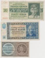 Német 3. Birodalom/Cseh-Morva Protektorátus 1940. 1K + 1944. 20K + Szlovákia 1939. 10K T:III German Third Reich/Protectorate of Bohemia and Moravia 1940. 1 Koruna + 1944. 20 Korun + Slovakia 1939. 10 Korun C:F Krause 3.,9.,4.