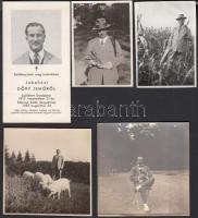 1931 Jobaházi Dőry Jenő dombóvári földesúr fényképei, 4 db fotó, 8x6 cm és 9x9 cm közötti méretekben, hozzáadva egy nyomtatott kártyát halálának híréről (1965)