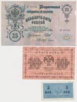 Oroszország/Cári Oroszország 1909. 10R + 25R + 1915. 5k + Oroszország / Szocialista Szövetségi Szovjet Köztársaság 1918. 10R T:III Russia / Imperial Russia 1909. 10 Rubles + 25 Rubles + 1915. 5 kopeks + Russia / Russian Socialist Federated Soviet Republic 1918. 10 Rubles C:F