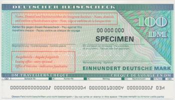 Németország DN 100M "Német utazási csekk" "Specimen" T:I- Germany ND 100 Deutsche Mark "Deutscher Reisescheck (German Travellers Cheque)" "Specimen" C:Au