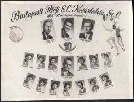 1959 Budapesti Petőfi S. C. Kosárlabda Sz. O., 1958-1959. évi bajnok csapata, kistabló, 17 nevesített portréval, 18x24 cm