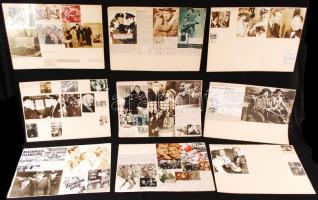 cca 1930-1960 külföldi színészek munkásságáról szóló, 11 db A3-es rajzlapra felragasztott 32 db kfl méretű fénykép (portrék, filmjelenetek), 81 újságkivágás, és néhol kézírásos információk 8 színész (Guy Kibee, Gary Cooper, John Garfield, Jack Oakie, John Elregde, Stan és Pan, Wallace Beery, Raymond Walburn) munkásságáról