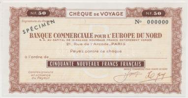 Franciaország DN "Kereskedelmi Bank" 50Fr "SPECIMEN" utazási csekk T:I  France ND "Banque Commerciale" 50 Francs "SPECIMEN" travellers cheque C:UNC