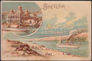 Port Said, Canale de Suez, steamships hold to light litho (wet damage)