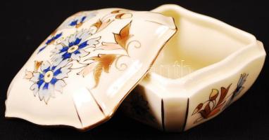 Zsolnay búzavirág mintás ékszeres dobozka, kézzel festett, jelzett, hibátlan, 8×7,5 cm