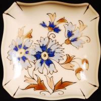 Zsolnay búzavirág mintás ékszeres dobozka, kézzel festett, jelzett, hibátlan, 8×7,5 cm