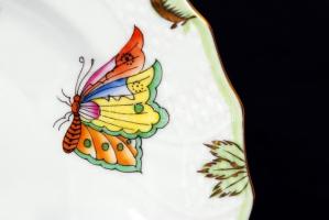 Herendi Viktória mintás süteményes tányér, kézzel festett, jelzett, hibátlan, d:18,7 cm