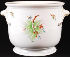 Herendi csipkebogyó mintás nagy kaspó, kézzel festett, jelzett, hibátlan, m:20 cm d:24 cm