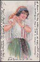 Italian art postcard, folklore lady s: Usabal  (small tear)